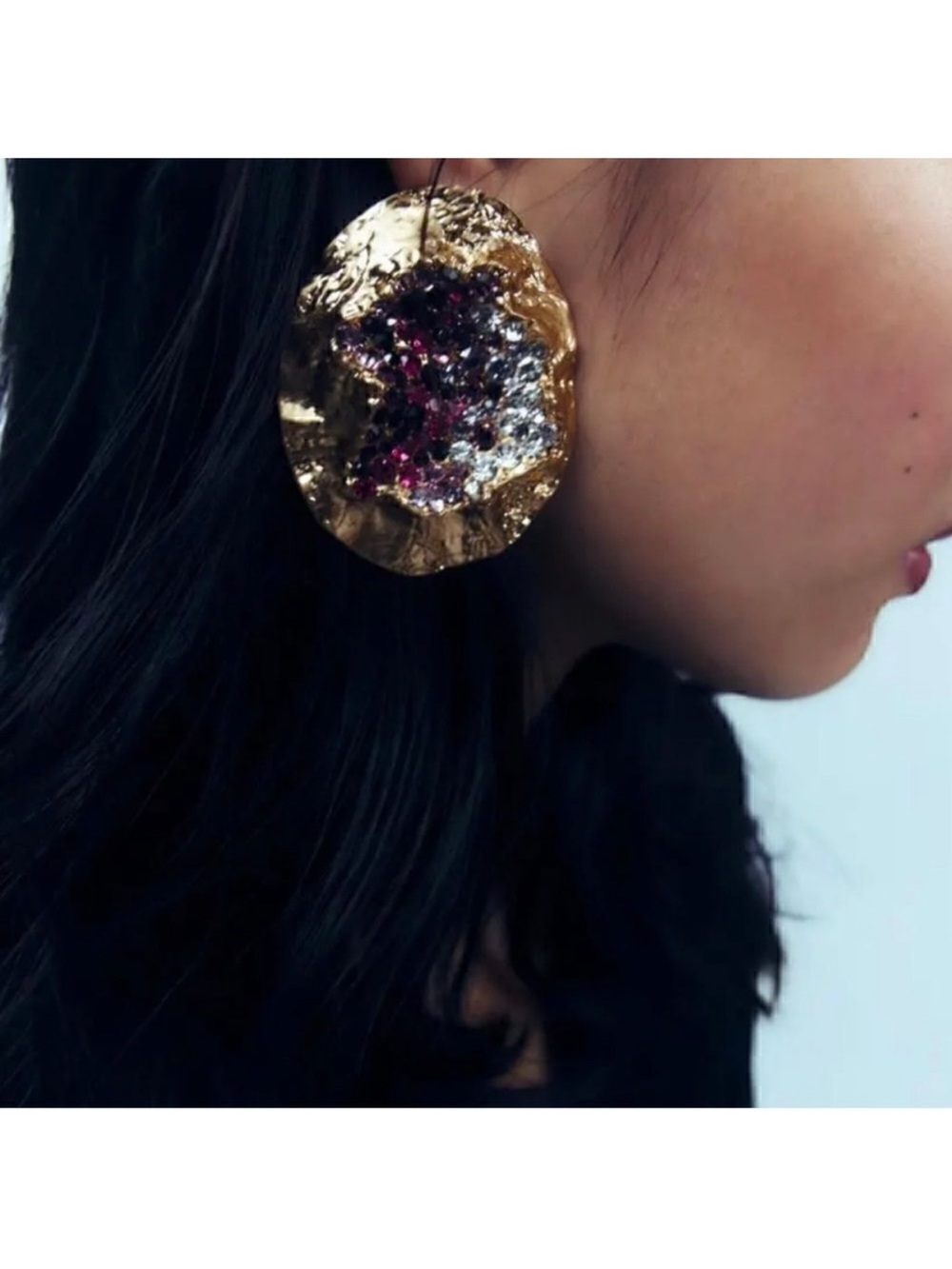Gold Disc Druzy Drop Earrings A22